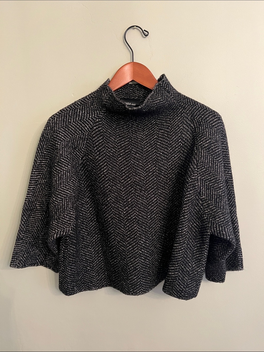 Zara Black & Charcoal Herringbone Turtleneck Sweater